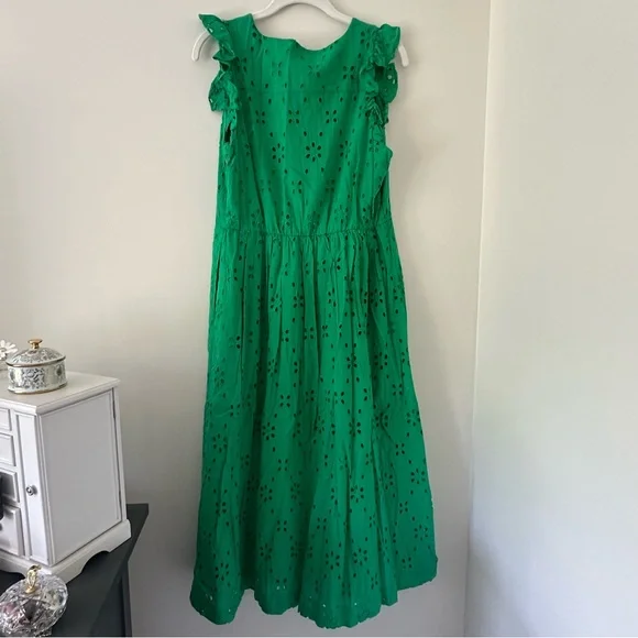 J.Crew Green Eyelet Ruffle Sleeve Dress - Picture 3 of 10